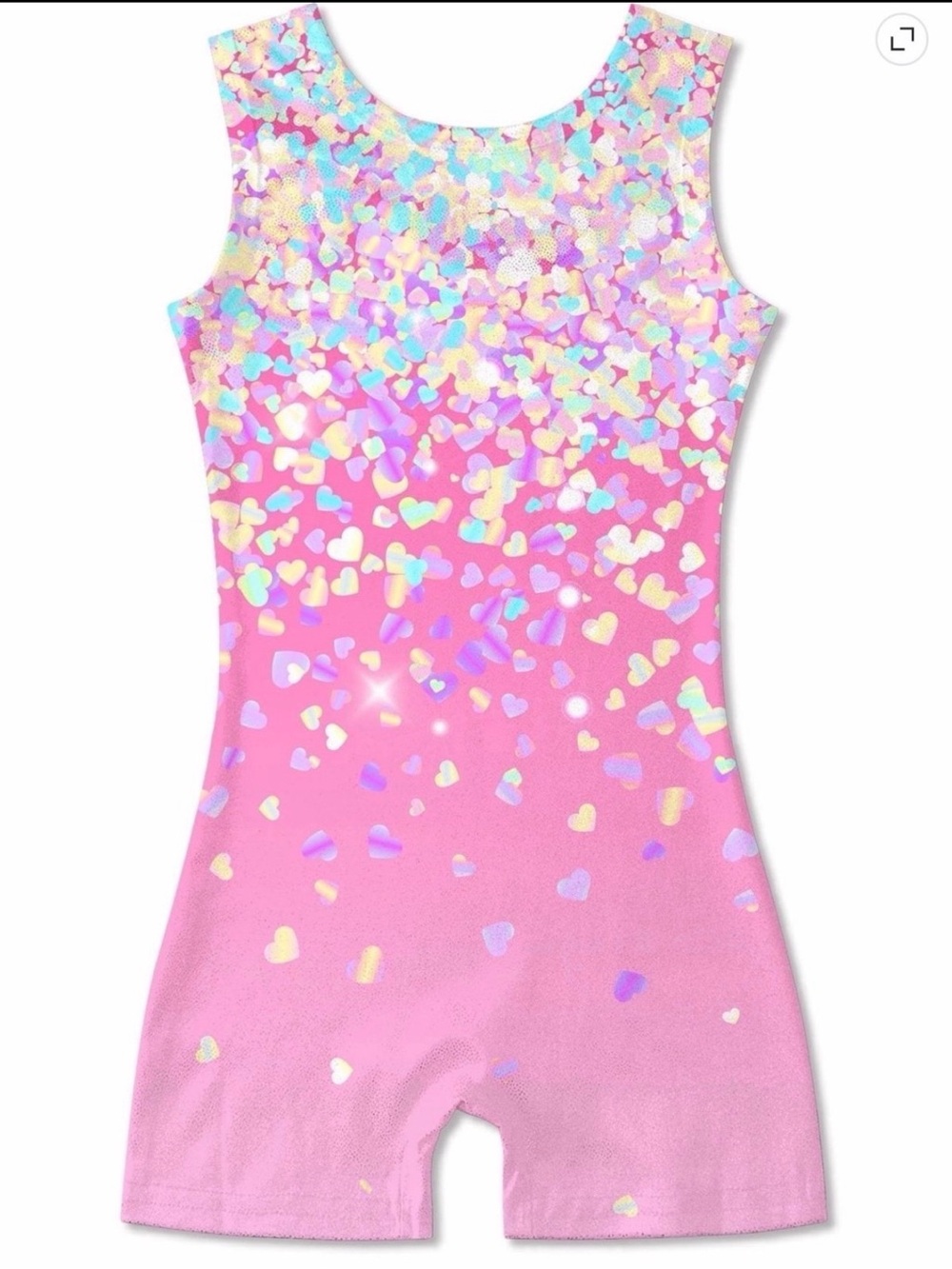 Girls Gymnastics Biketard Leotard Pink Heart Confetti Size 130 (US 7–8)